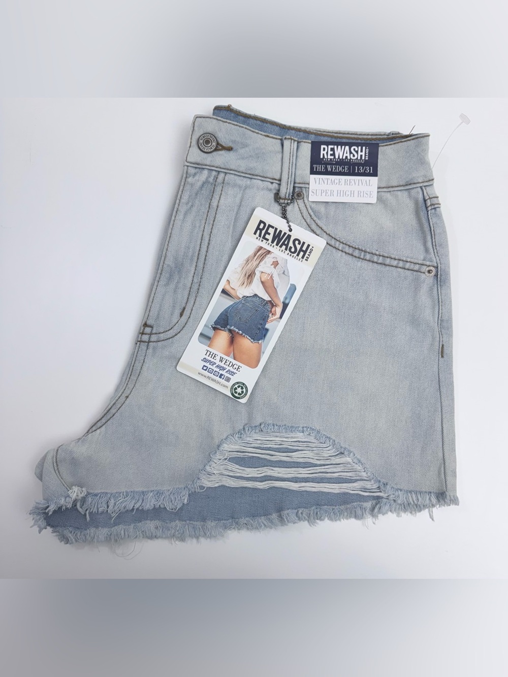 Rewash Light Blue Ripped Denim Cutoff Shorts - Picture 5 of 8